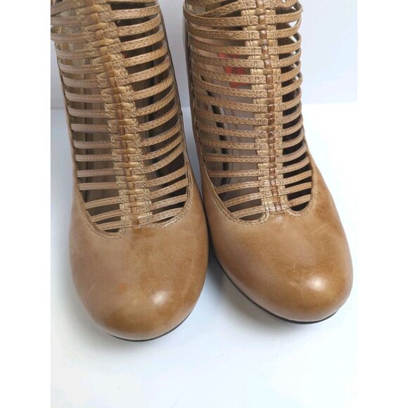 Miz Mooz Sloane Tan Cognac Leather T-strap Strappy Retro Heels Womens 8.5 - Picture 6 of 9